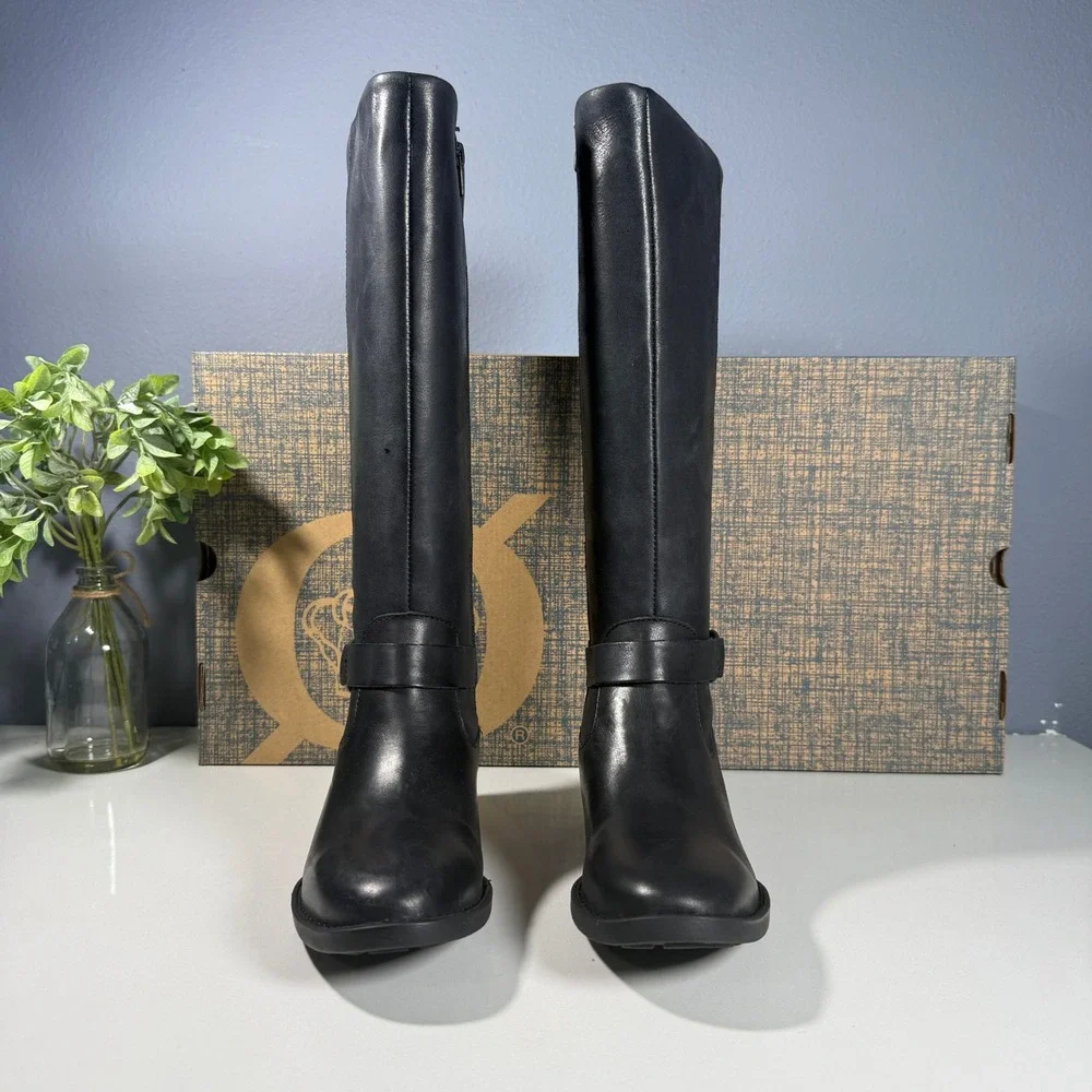 Born Saddler Black Leather Knee High Boots‎ Women Size 5 M